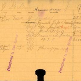 Staff Card - De Dear, LG - employed 1915-1920
