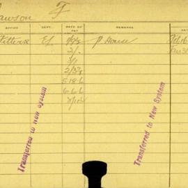 Staff Card - Dawson, F - employed 1919-1920