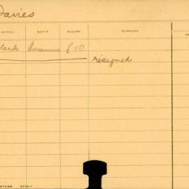 Staff Card - Davies, S - employed 1912