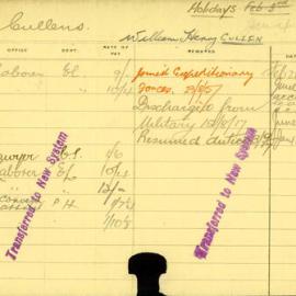 Staff Card - Cullen, William Henry - employed 1915-1919