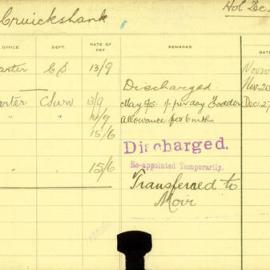 Staff Card - Cruickshank, H - employed 1913-1918