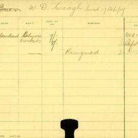 Staff Card - Creagh, WD - employed 1908-1911