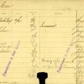 Staff Card - Cox, J - employed 1901-1919