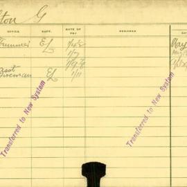 Staff Card - Clifton, G - employed 1917-1919