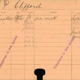 Staff Card - Clifford, JP - employed 1914-1920