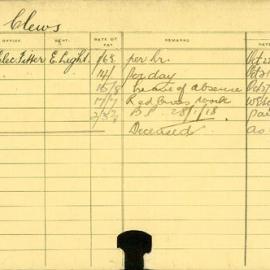 Staff Card - Clews, F - employed 1916-1920