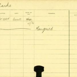 Staff Card - Clarke, H - employed 1913-1914