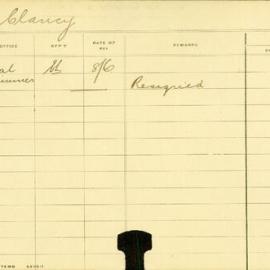 Staff Card - Clancy, E - employed 1911