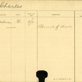 Staff Card - Charles, C - employed 1913