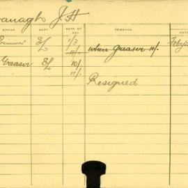 Staff Card - Cavanagh, JH - employed 1916-1917