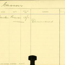 Staff Card - Casson, W - employed 1911-1912