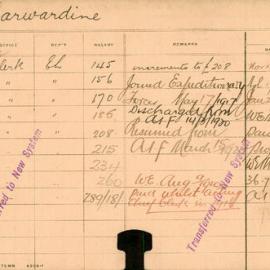 Staff Card - Carwardine, W - employed 1912-1919