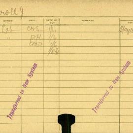 Staff Card - Carroll, J - employed 1919