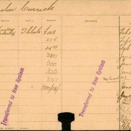 Staff Card - Carrick, M - employed 1883-1919