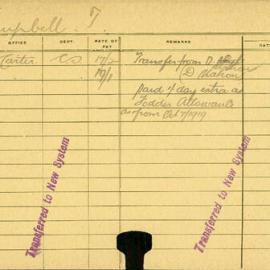 Staff Card - Campbell, T - employed 1919