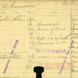 Staff Card - Cameron, A - employed 1907-1919