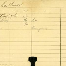 Staff Card - Cabban, C - employed 1904-1908