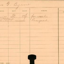 Staff Card - Byrne, G (Miss) - employed 1911-1912