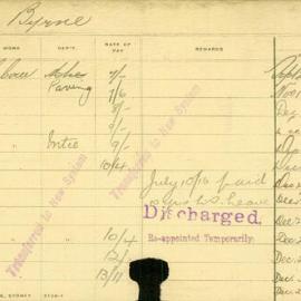 Staff Card - Byrne, E - employed 1906-1919