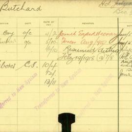 Staff Card - Butchard, R - employed 1912-1919