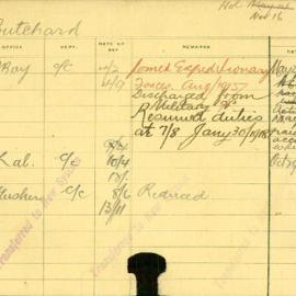Staff Card - Butchard, G - employed 1914-1919