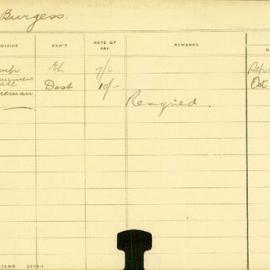 Staff Card - Burgess, R - employed 1910-1912