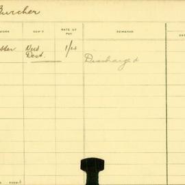 Staff Card - Burcher, G - employed 1910