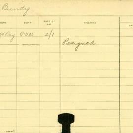 Staff Card - Bundy, WB - employed 1909-1910