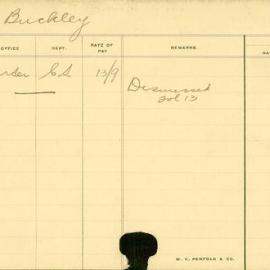 Staff Card - Buckley, H - employed 1913