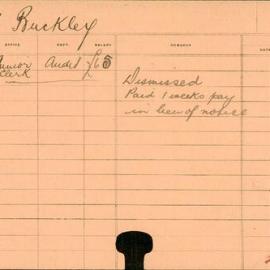 Staff Card - Buckley, G - employed 1916-1917