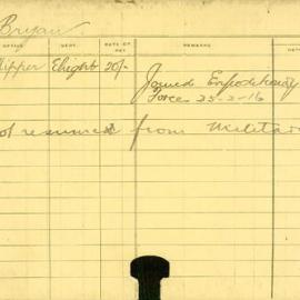 Staff Card - Bryan, E - employed 1916