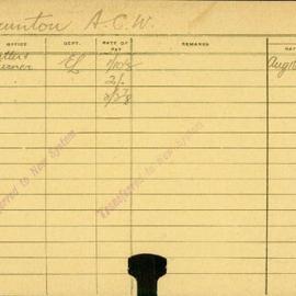 Staff Card - Brunton, ACW - employed 1919