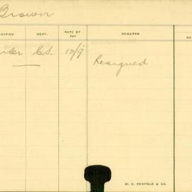 Staff Card - Brown, G - employed 1913