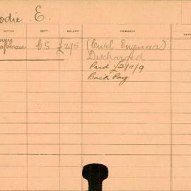 Staff Card - Brodie, E - employed 1916-1917