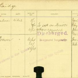 Staff Card - Bridge, H - employed 1912-1919