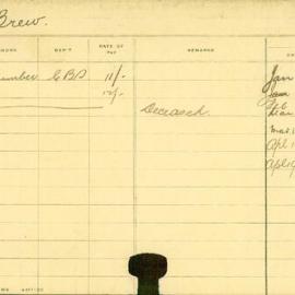 Staff Card - Brew, R - employed 1908-1915
