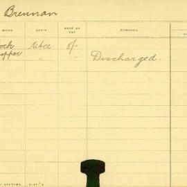 Staff Card - Brennan, W - employed 1908