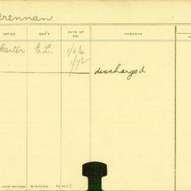 Staff Card - Brennan, P - employed 1911-1912