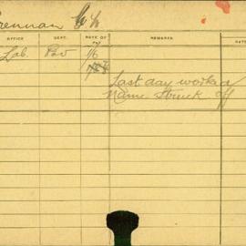 Staff Card - Brennan, GW - employed 1919