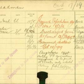 Staff Card - Breadman, E - employed 1913-1920