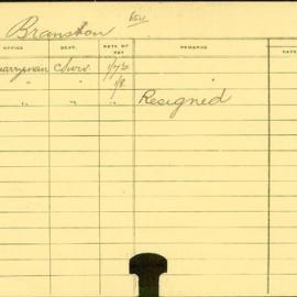 Staff Card - Branson, R - employed 1915-1916