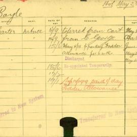 Staff Card - Boyle, P - employed 1915-1919