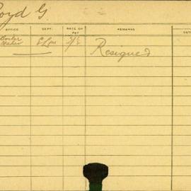 Staff Card - Boyd , G - employed 1919