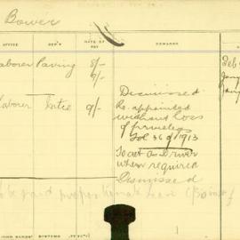 Staff Card - Bower, A - employed 1912-1915