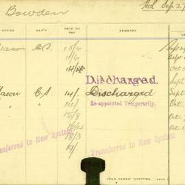 Staff Card - Bowden, W - employed 1912-1920