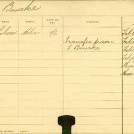 Staff Card - Bourke, M - employed 1909