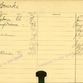 Staff Card - Bourke, D - employed 1911-1920