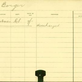 Staff Card - Borger, J - employed 1913