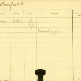 Staff Card - Bonefield, A - employed 1910