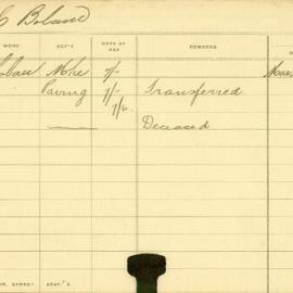 Staff Card - Boland, C - employed 1908-1909